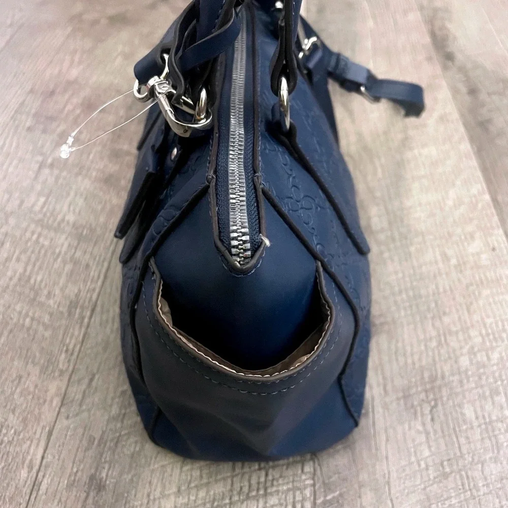 Nine West Navy Blue Embossed Logo Satchel‎ Crossbody Bag Silver Hardware
